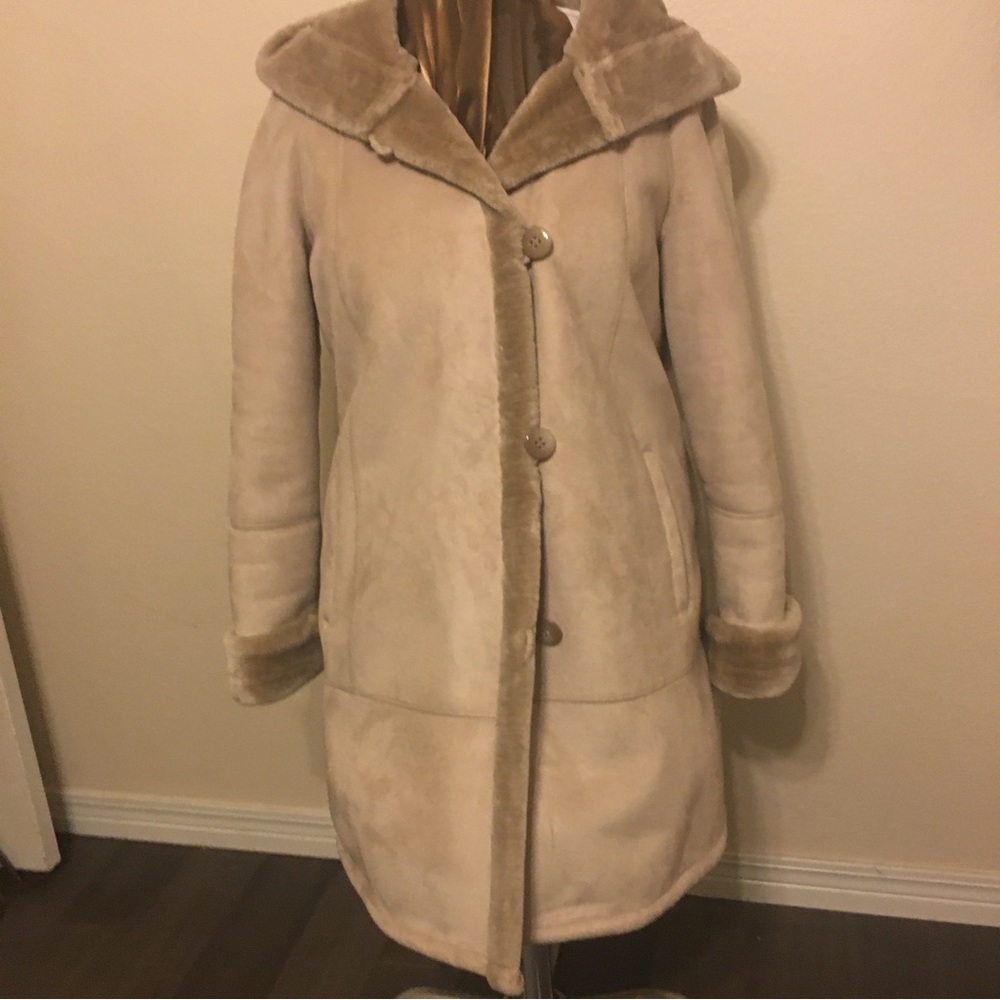 Beige Faux Suede & Fur Gallery Coat deserving of cold weather.